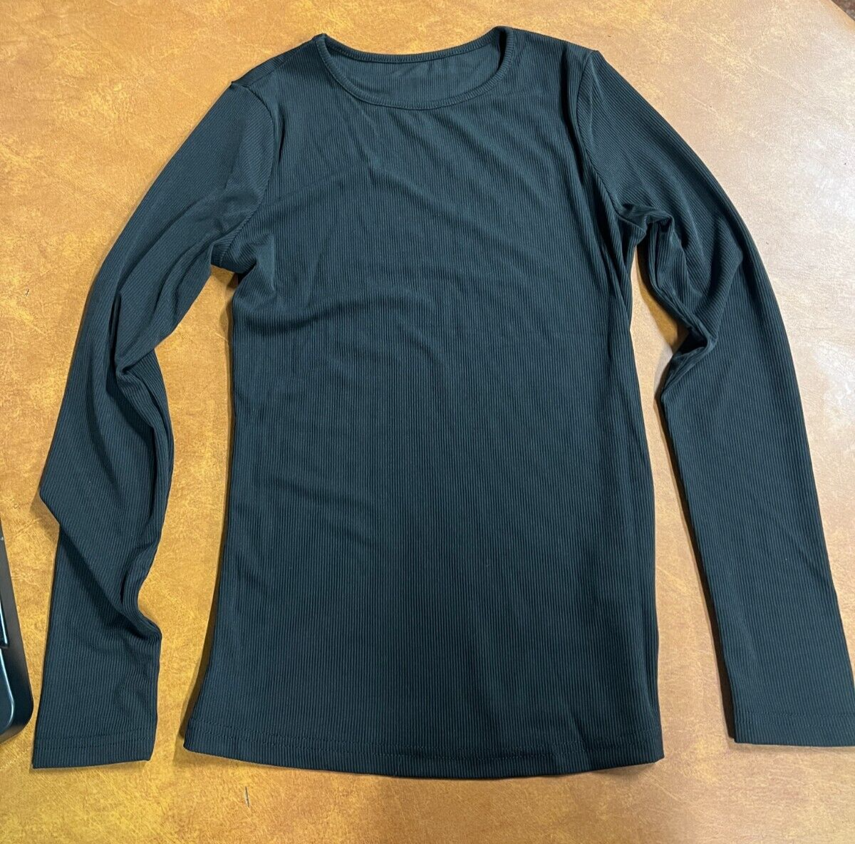 Women's Casual Ribbed Basic Office Long Sleeve Top Black Size S #285