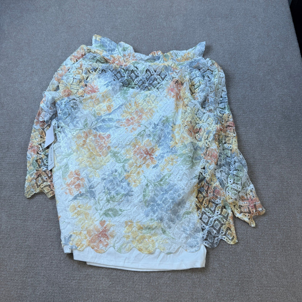 MSRP $69 Alfred Dunner Al Fresco Womens L Yellow Multi 3/4 Sleeve Layered Top