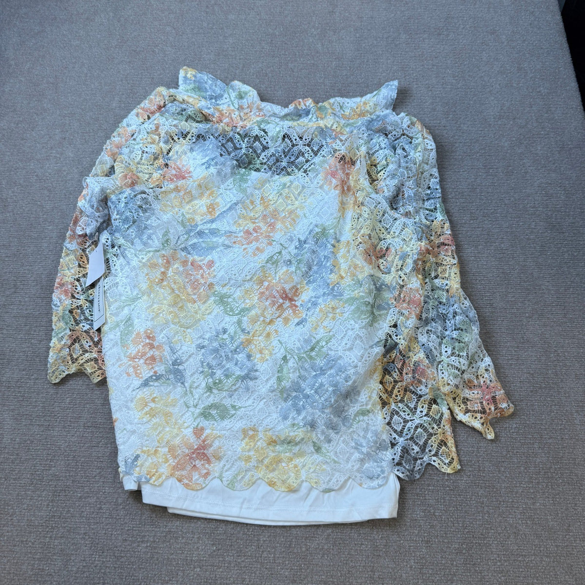 MSRP $69 Alfred Dunner Al Fresco Womens L Yellow Multi 3/4 Sleeve Layered Top