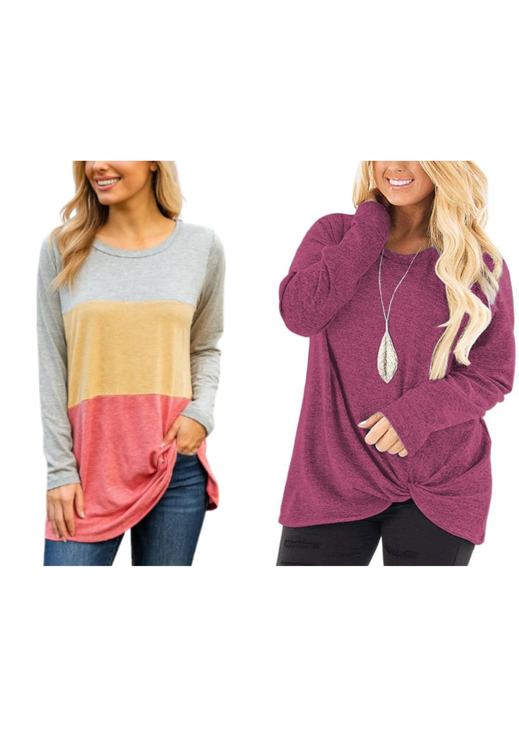 DOLNINE Womens Plus Size 14W Knotted Top Long Sleeve T-Shirt Loose Casual Blouse