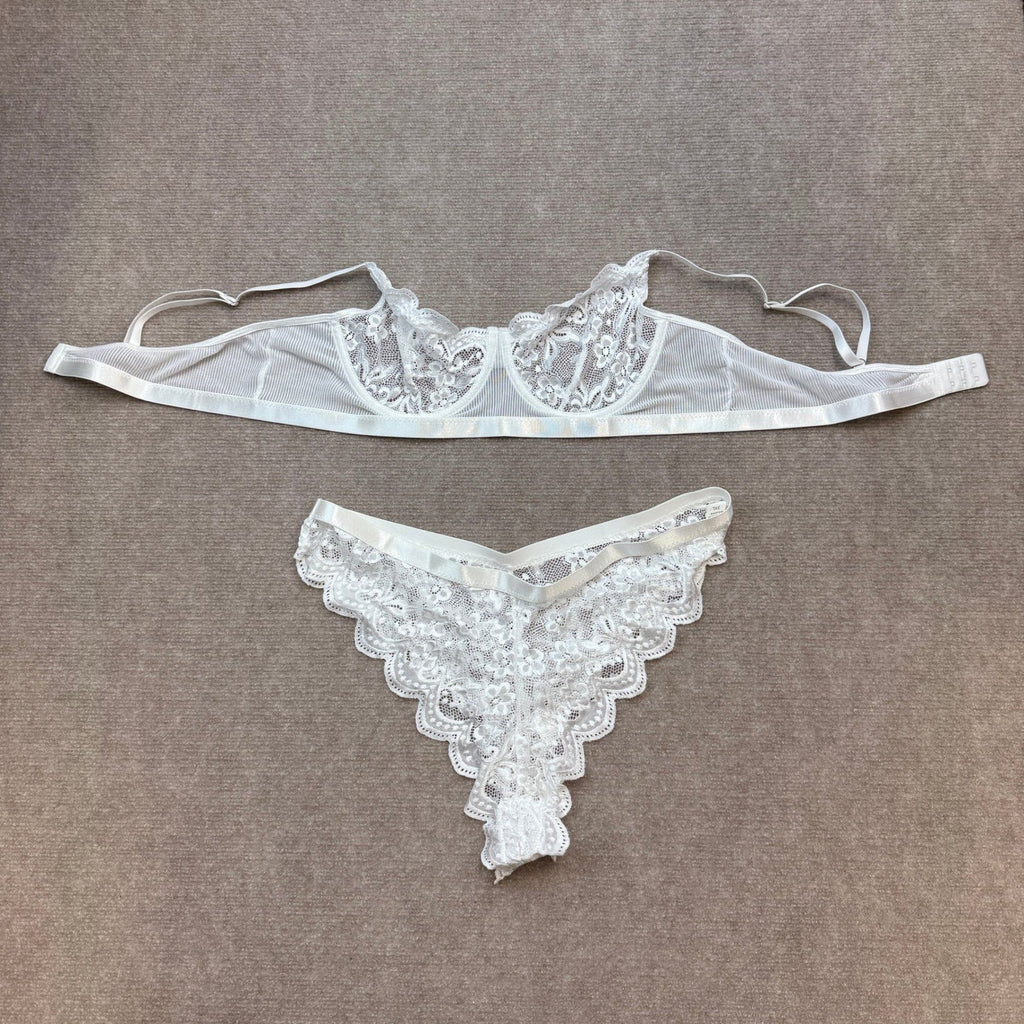 Women's 3XL White Floral Lace Lingerie Set Sexy Bra and Panty Two-Piece Underwe