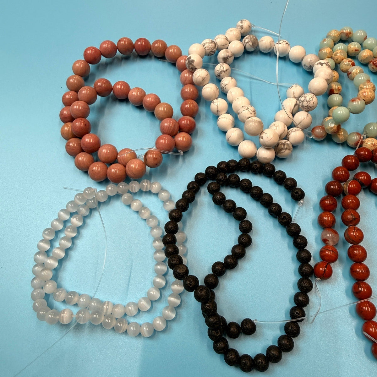 Set of 10 Natural Gemstone Round Beads Strands 15" Sizes 6,8,10 mm 14oz №B17