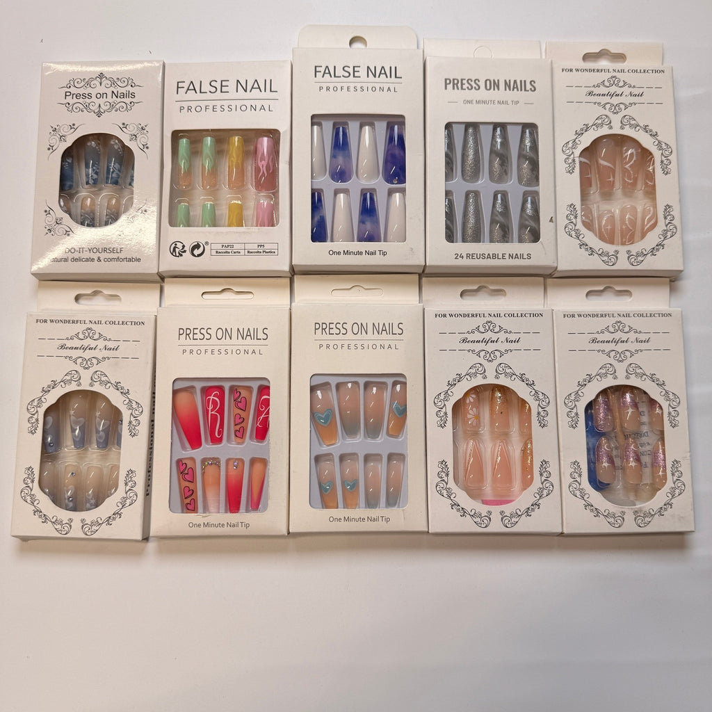 Lot of 10 Pack of 24 New False Press On Nails Assorted Designs and Colors №N16