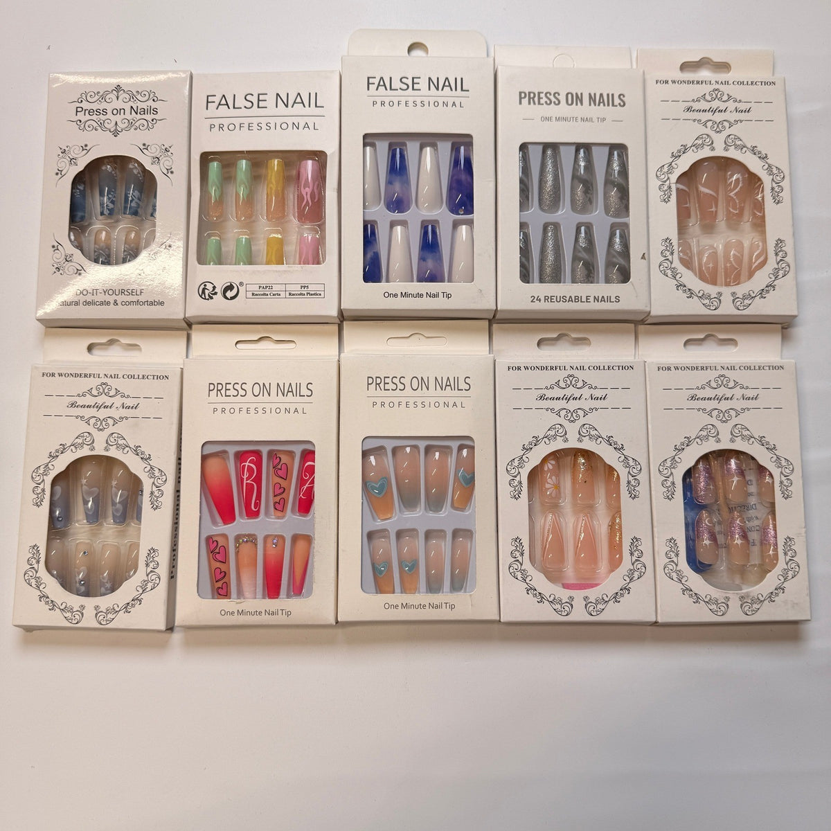 Lot of 10 Pack of 24 New False Press On Nails Assorted Designs and Colors №N16
