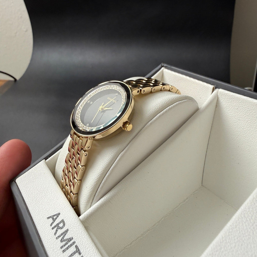 MSRP $100 Armitron 75/5796GP Womens Crystal Accented Bracelet Watch and Jewelr