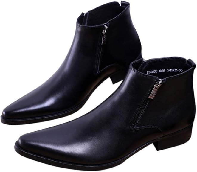 Santimon Mens US 6-10 Black Ankle Genuine Leather Zipper Pointed Toe Casual Boot