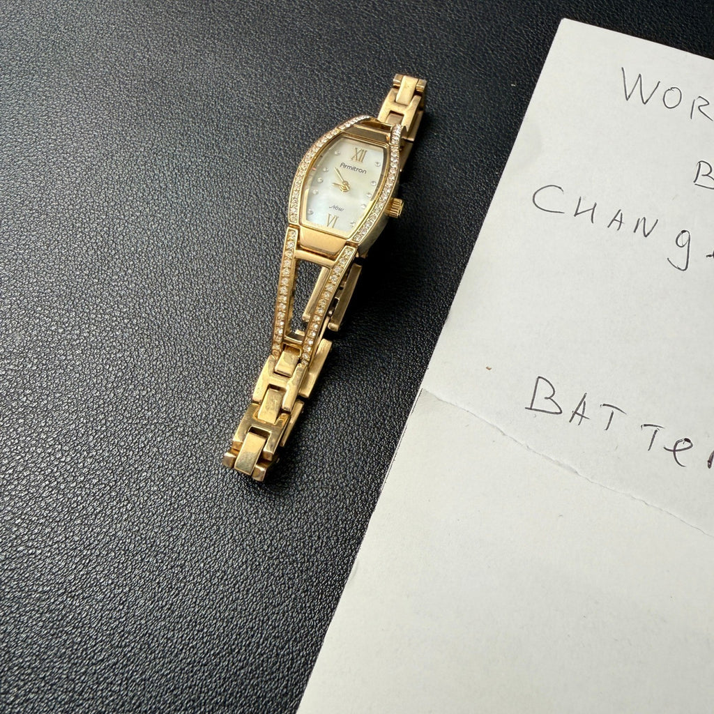 Armitron 75/3530GP Womens Crystal Accented Gold Tone Quartz Watch NEEDS BATTERY