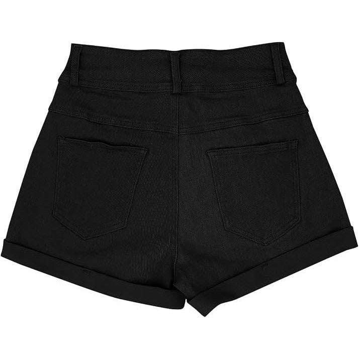 MSRP $39 Hilltichu Womens L Black Relaxed Fit Casual High Waist Denim Shorts
