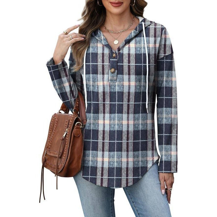 MSRP $19 RUMIA Women's 2XL Top V Neck Sweatshirt Pullover Hoodie Oversized Plaid