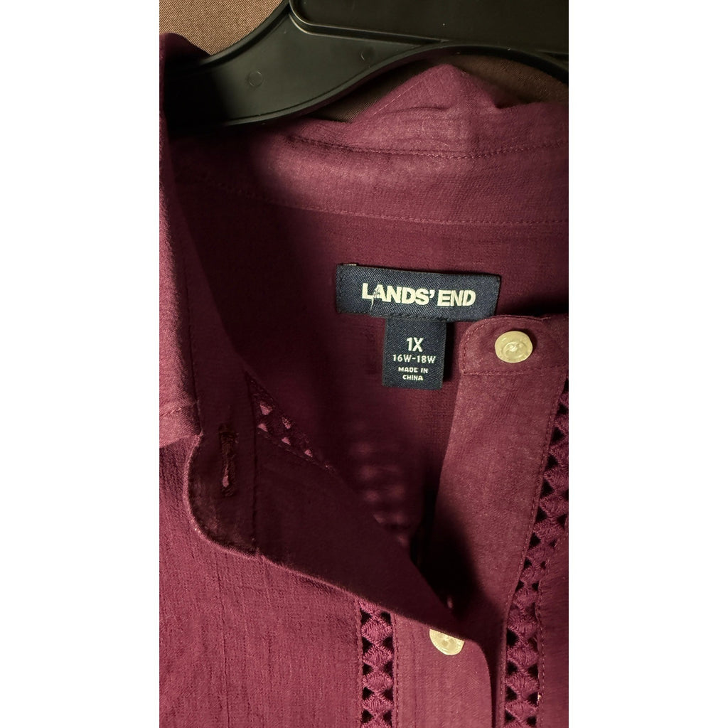 Lands' End Women's 1X (16W-18W) Swim Cover-Up Button Down Shirt Tunic Purple