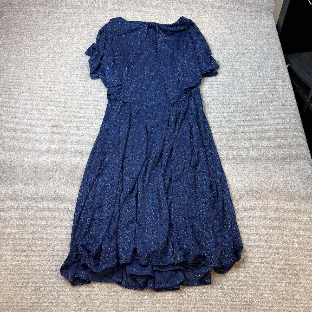 MSRP $100 J Taylor Womens 12 Navy Chiffon Glitter Short Sleeve Dress