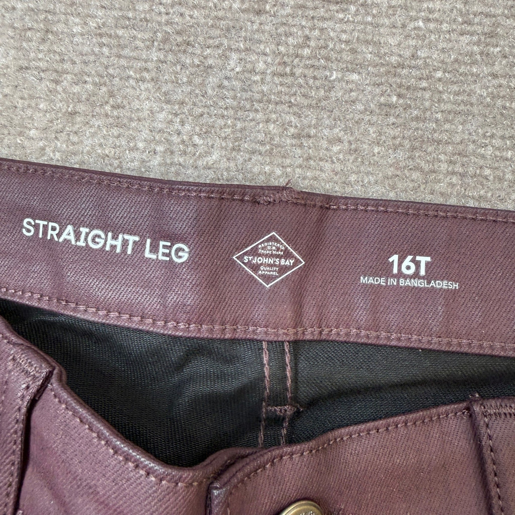 MSRP $60 St. John's Bay Women's 16 Tall Bold Burgundy Straight Leg Jeans Mid