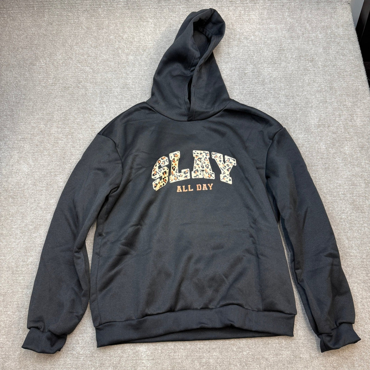 MSRP $31 Floerns Black Leopard 12Y Girl's Letter Graphic Print Hoodie Long Slee