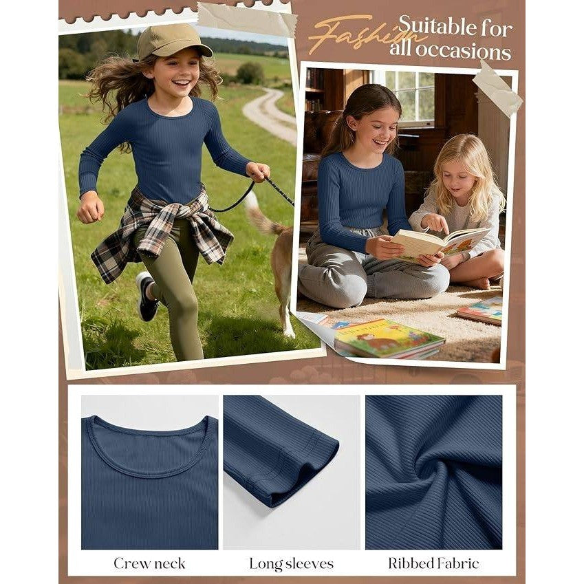 MSRP $44 LessonZoo 3 Pack Girls 13-14Y Long Sleeve Shirts Cotton Ribbed Tops C