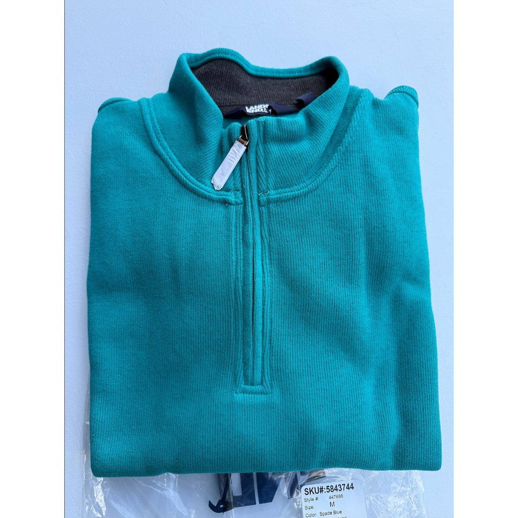 2 Pack Lands' End Mens L Spade Blue Bedford Rib 1/4 Zip Sweater Long Sleeve