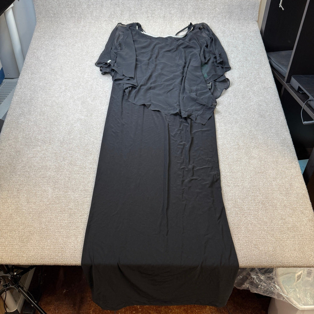 MSRP $100 MSK Womens XL Black Boat Neck Cape Embellished Evening Gown Elbow