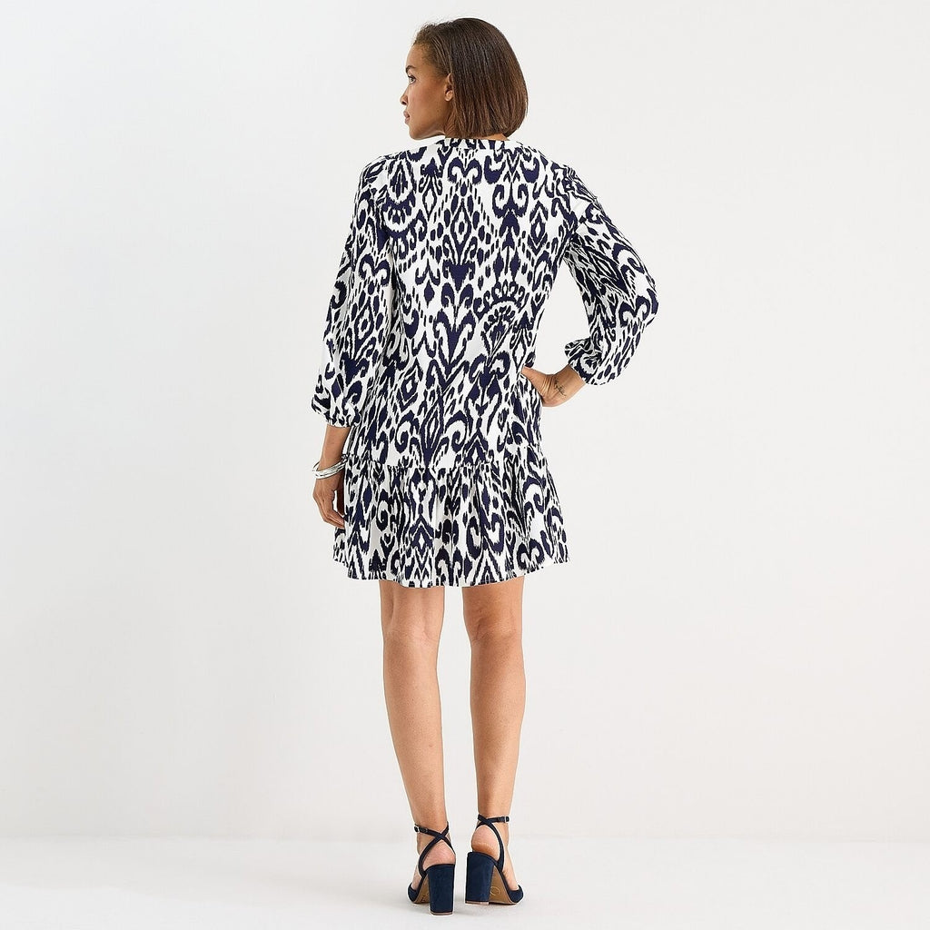 MSRP $69 Be by CHETTA B Womens XL Navy White Shift Dress V Neck Long Sleeve