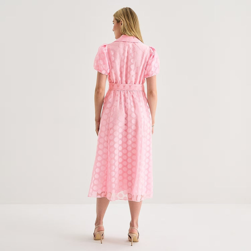 MSRP $89 52seven Womens 18 Light Pink Short Sleeve Midi Dots Shirt Dress
