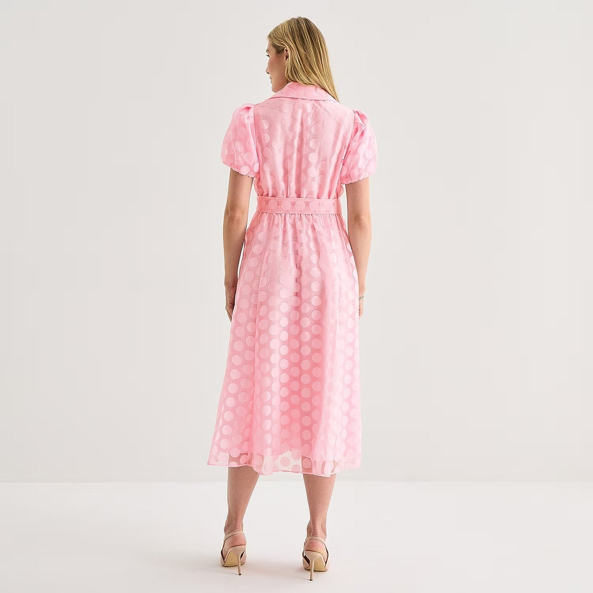 MSRP $89 52seven Womens 18 Light Pink Short Sleeve Midi Dots Shirt Dress