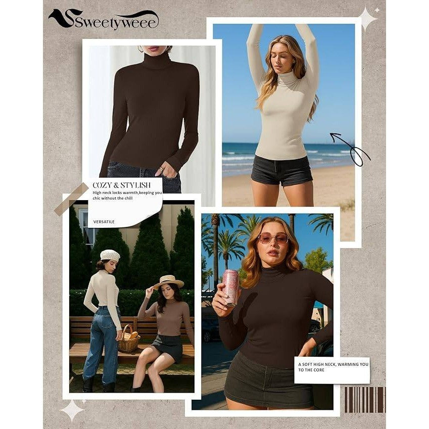 MSRP $52 Sweetyweee 3 Pack Women's XXL Turtleneck Tops Mock Neck Long Sleeve