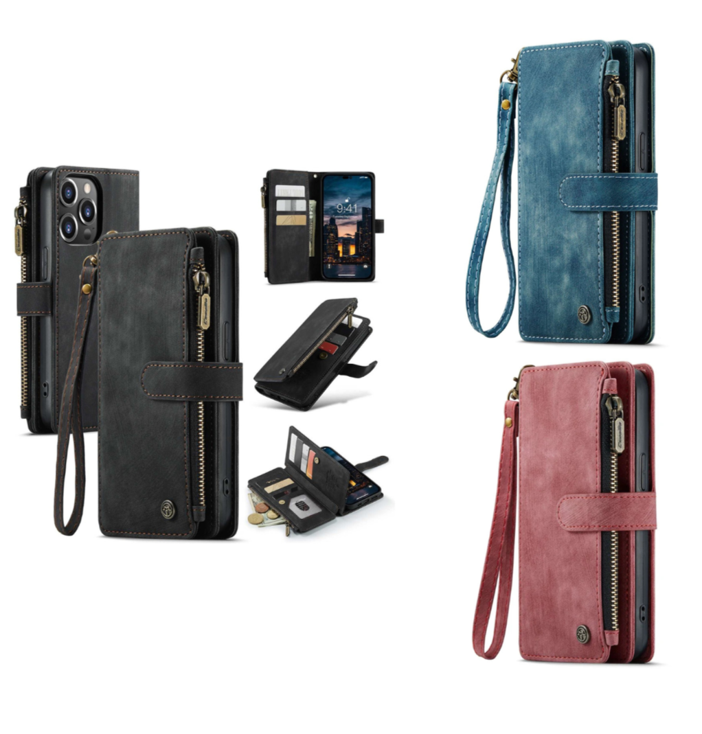 CaseMe C30 For iPhone 14 ProMax Detachable Zipper PU Leather Wallet Case