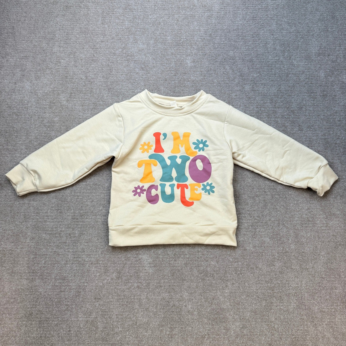 MSRP $20 KEKEMI Toddler Girl 2T Beige Birthday Sweatshirt I'M TWO CUTE Birthday