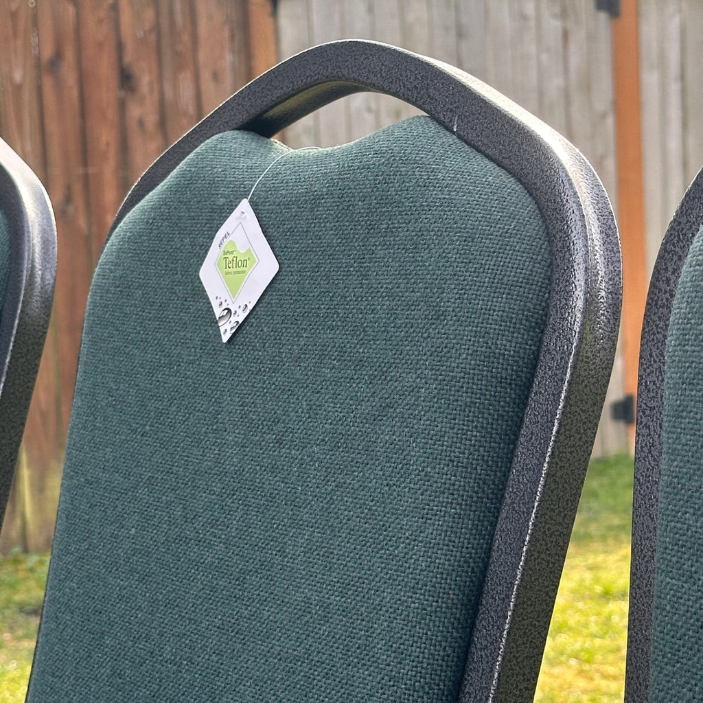 Set of 4 Crown Back Stacking Banquet Chairs Green Fabric w/ DuPont Teflon Prote