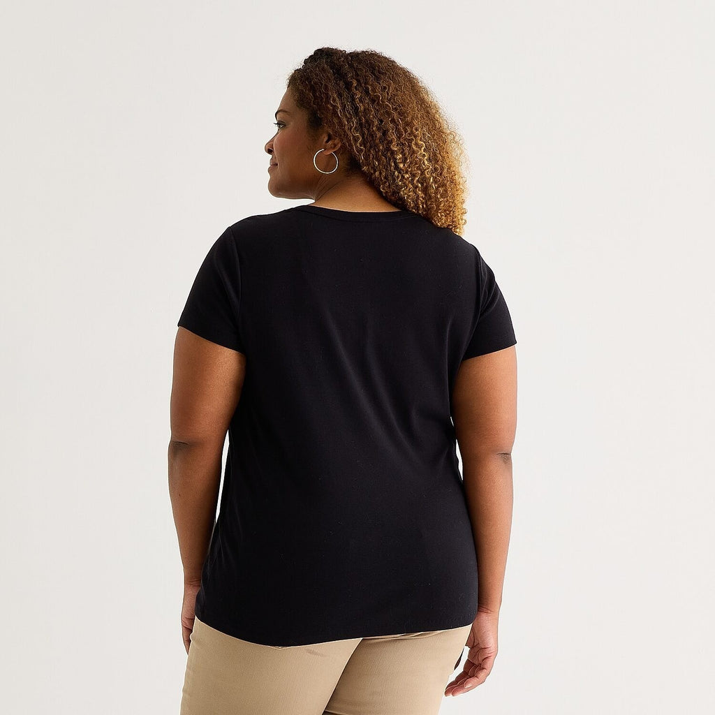 St. John's Bay Womens L Petite Black V Neck Short Sleeve T-Shirt