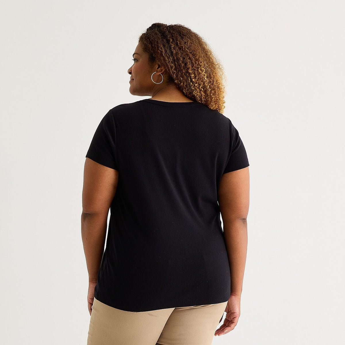 St. John's Bay Womens L Petite Black V Neck Short Sleeve T-Shirt