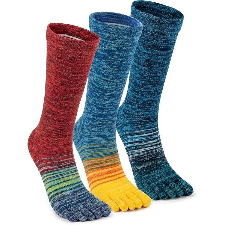 Set of 3 MSRP $26 TikMox L Five-Toe Crew Socks for Men & Women, Cotton Arch