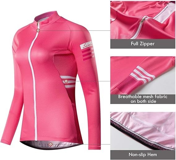 NWT Santic Olivia Women's L-2XL Pink Cycling Jersey Long Sleeve Full Zip, Rear