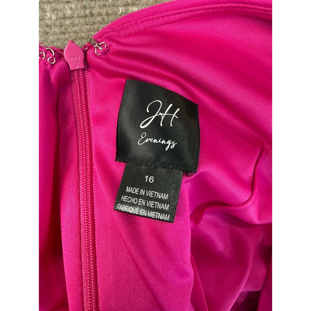 MSRP $100 Jessica Howard Evenings Womens 16 Hot Pink Rhinestone Sleeve Dress