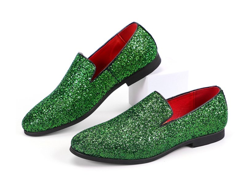 Santimon Men's US 7.5 - 12 Green Glitter Slip-On Loafers Sequin Dress Shoes