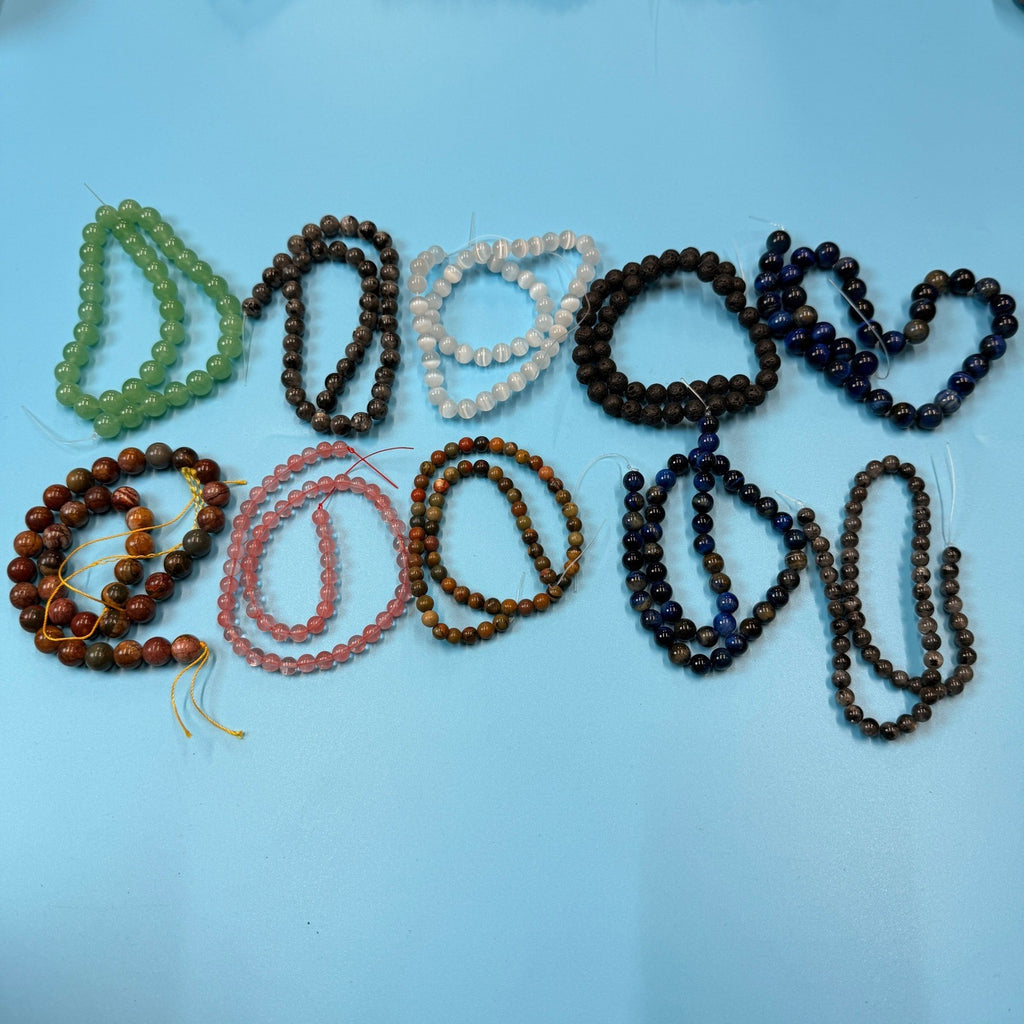 Set of 10 Natural Gemstone Round Beads Strands 15" Sizes 6,8,10 mm 14oz №B22