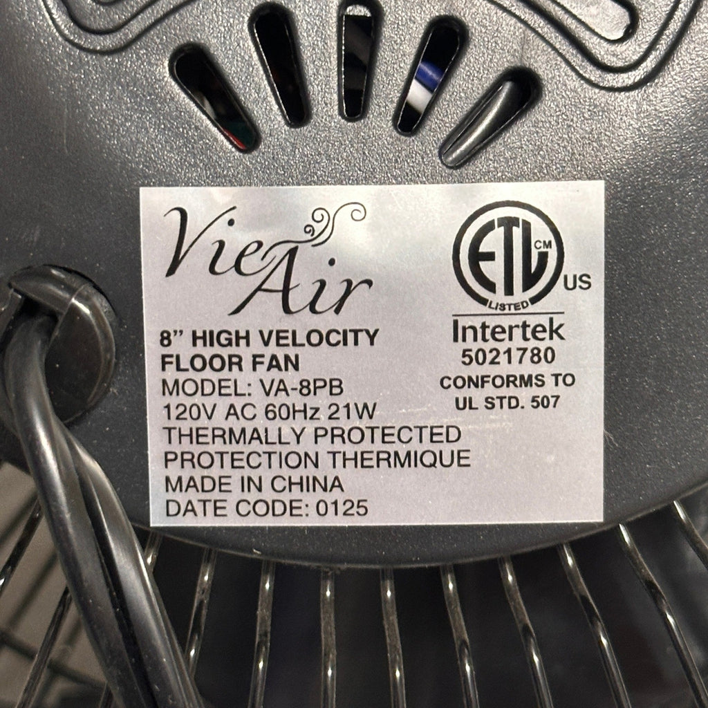 Vie Air 8" High Velocity Metal Desk and Floor Fan, Black
