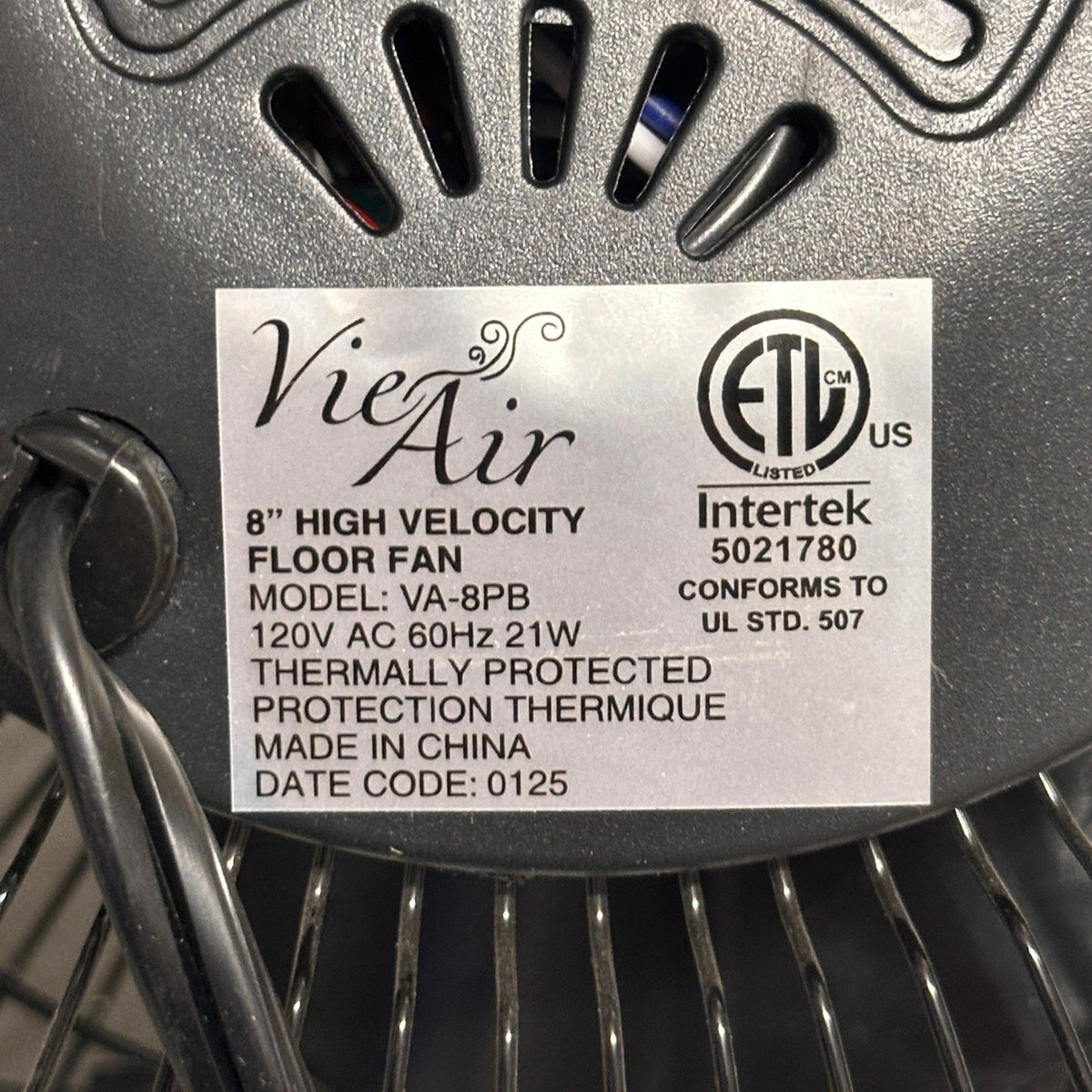 Vie Air 8" High Velocity Metal Desk and Floor Fan, Black