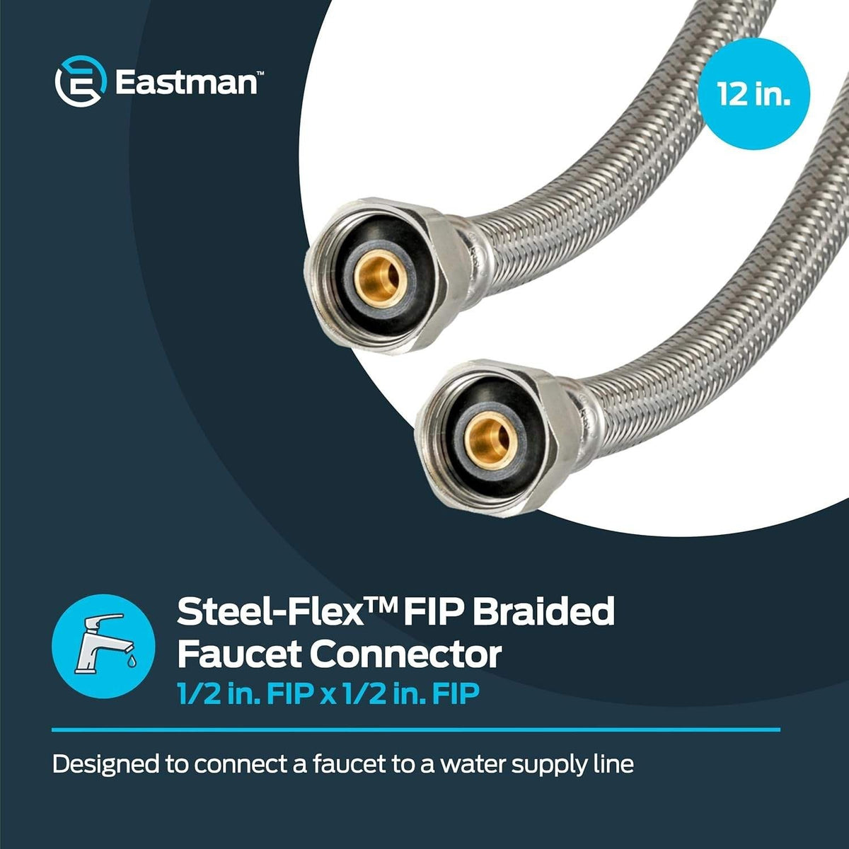 Eastman 48015 Braided Stainless Steel Faucet Connector 1/2 inch FIP, 12 inch
