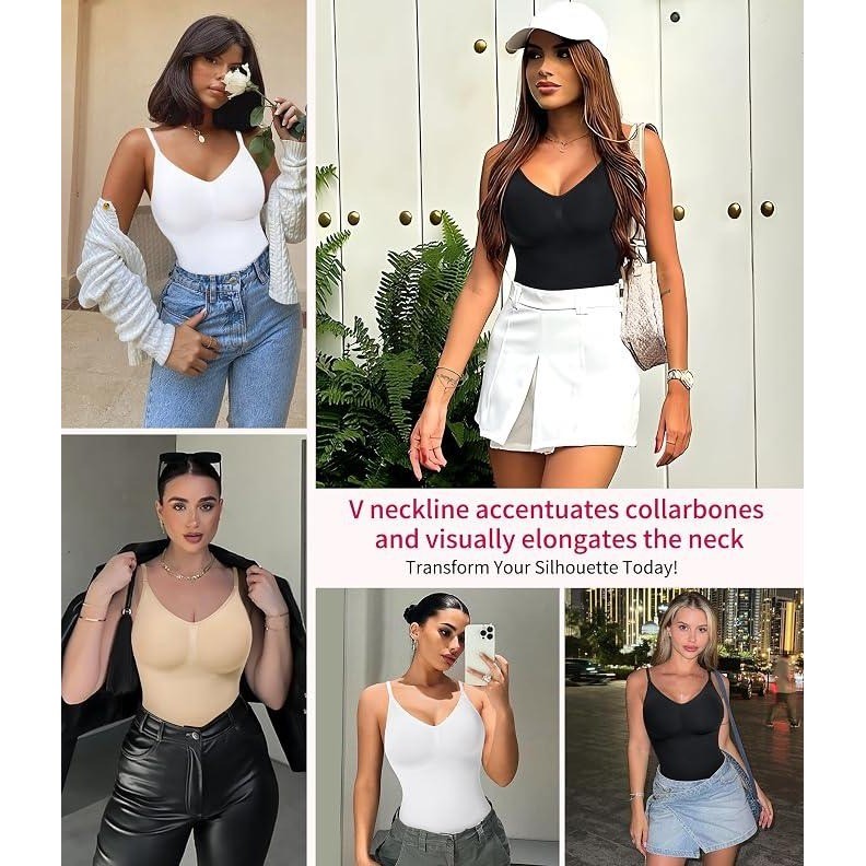 MSRP $26 Gotoly Women's M-L V-neck Shapewear Bodysuit Tummy Control Seaml