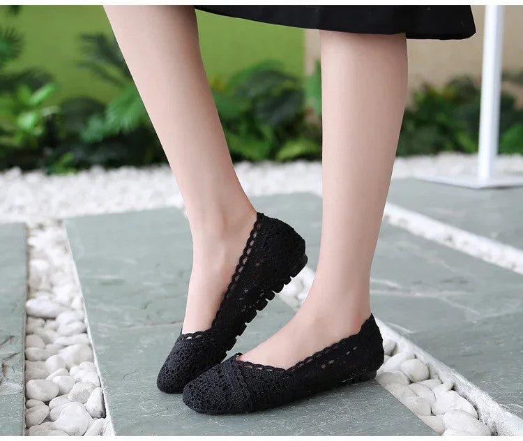 Women’s Flats Shoes Comfortable Crochet Lace Mesh Round Toe Slip On Casual Balle
