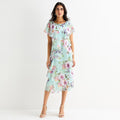 MSRP $120 S. L. Fashions Womens 16 Blue/Multi Midi Floral Shift Dress Round Neck