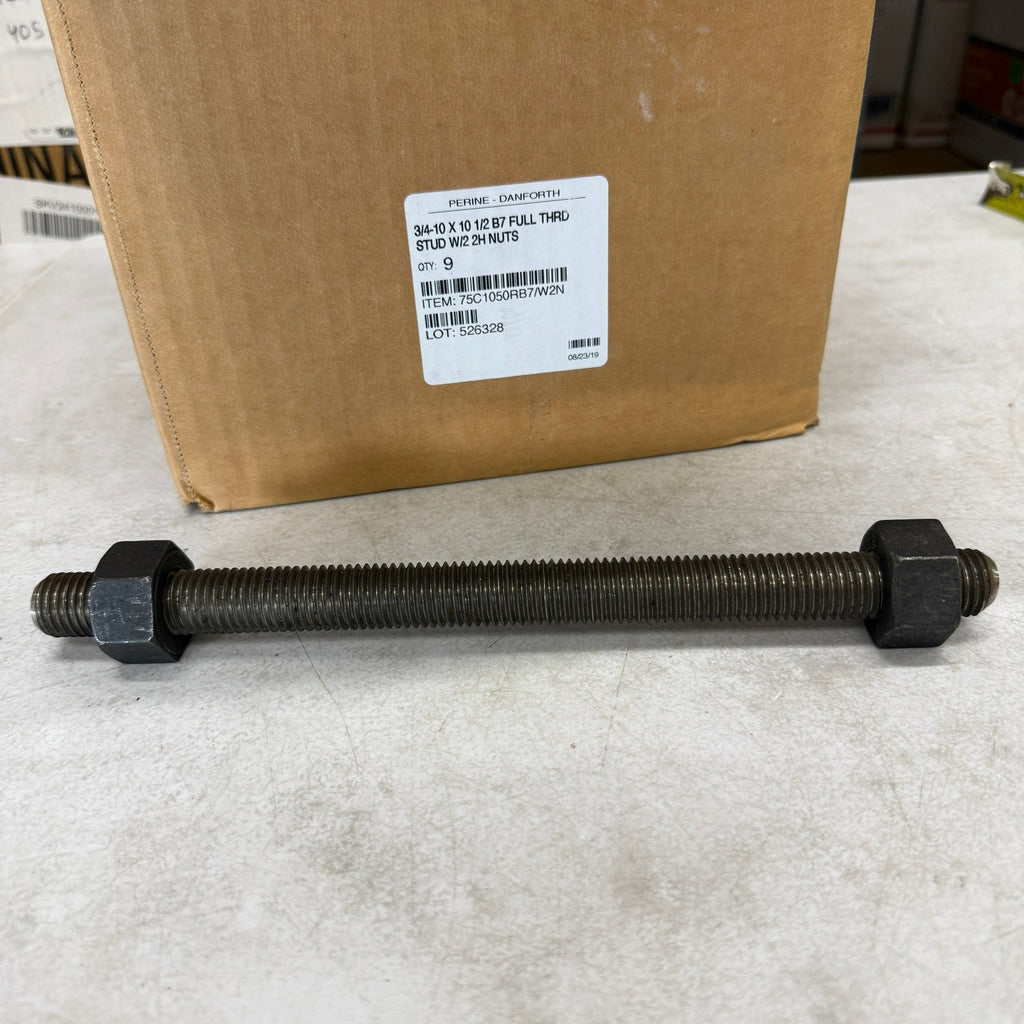 Pack of 9 Perine-Danforth 3/4-10 x 10-1/2 B7 Full Thread Stud w/ 2 2H Nuts