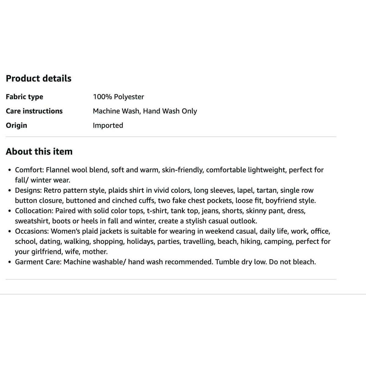 Womens Size S Casual Plaid Shacket Long Sleeve Wool Blend Button Down Shirt Jac