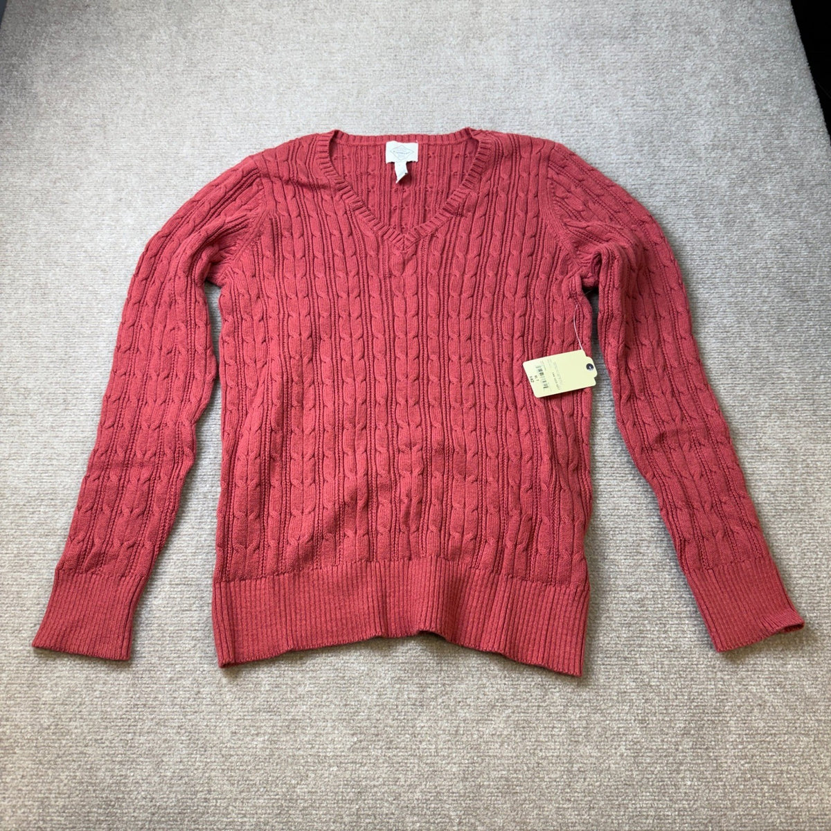 MSRP $42 St. John's Bay Womens XL Tall Red Rover Cable Knit Pullover Sweater V