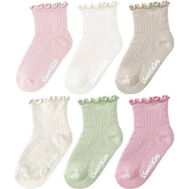 MSRP $21 Simply Kids 6 Pairs 6-12 Months Ruffle Socks, Baby Little Girl Kids G