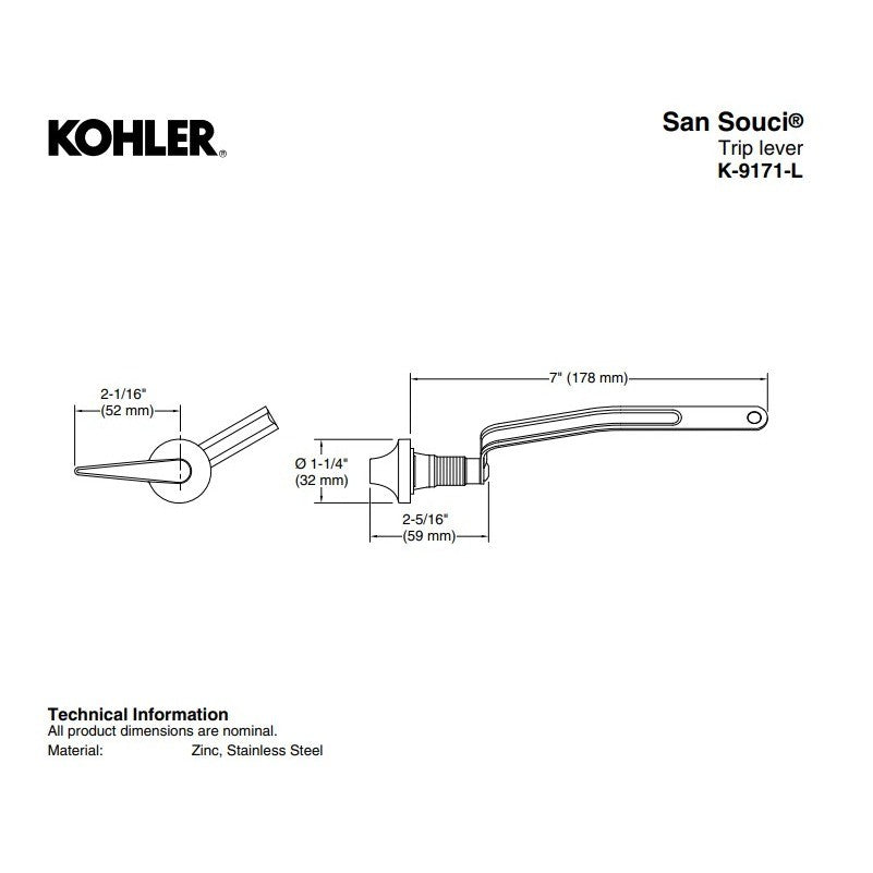 Kohler 9171-L-PB San Souci Left Hand Trip Lever Vibrant Polished Brass