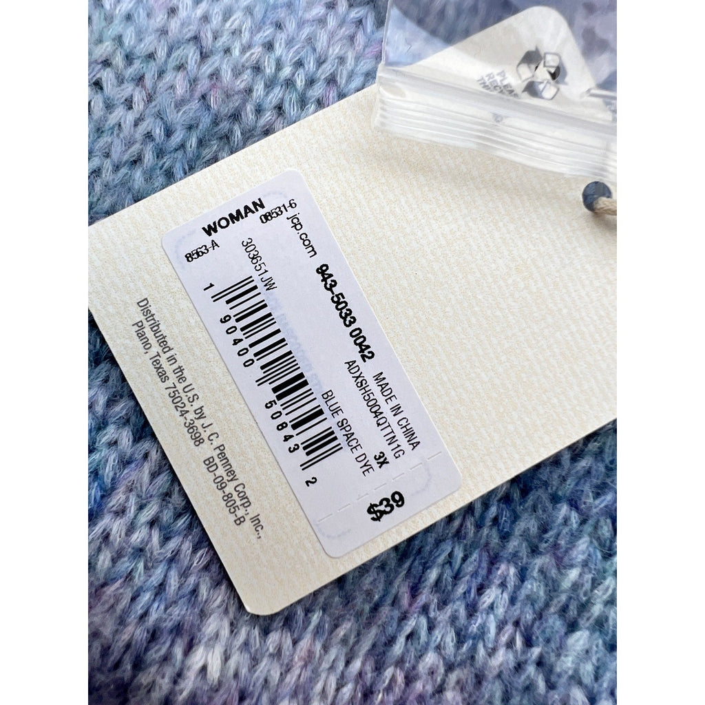 NWT A.N.A Women's Size 3X Ombre Knit Sweater Blue Space Dye MSRP $39 V-Neck Ca