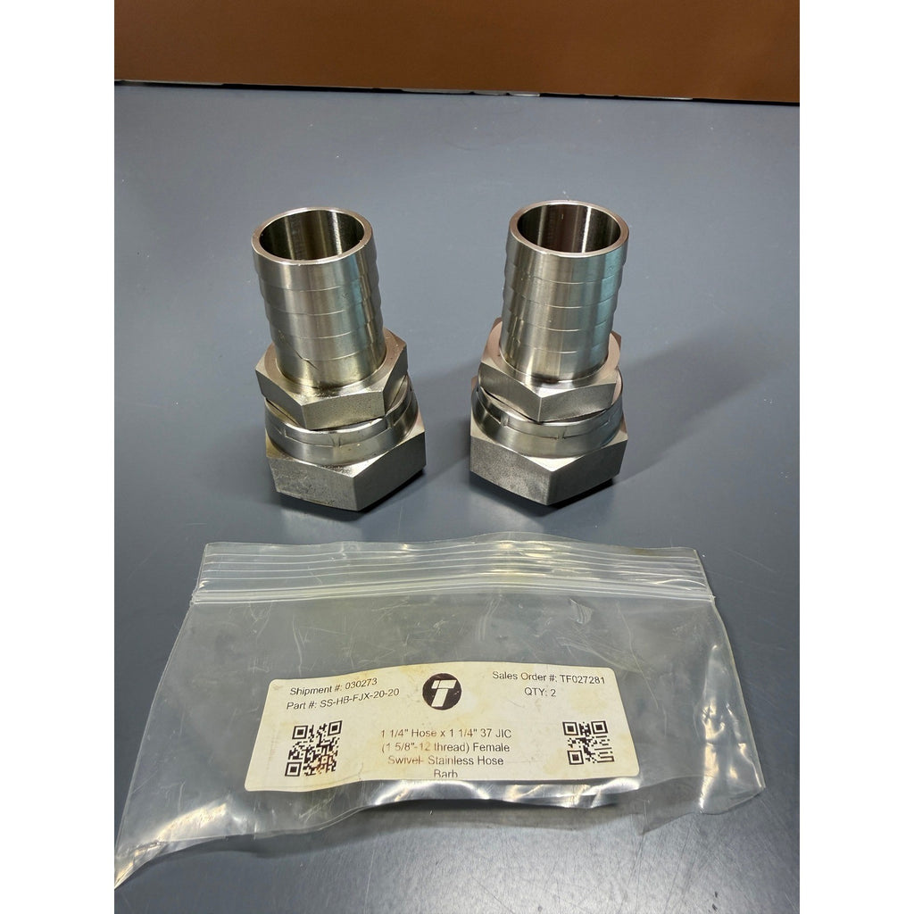 Set of 2 Titan SS-HB-FJX-20-20 1 1/4" Hose Barb x 1 1/4" 37° JIC (1 5/8"-12