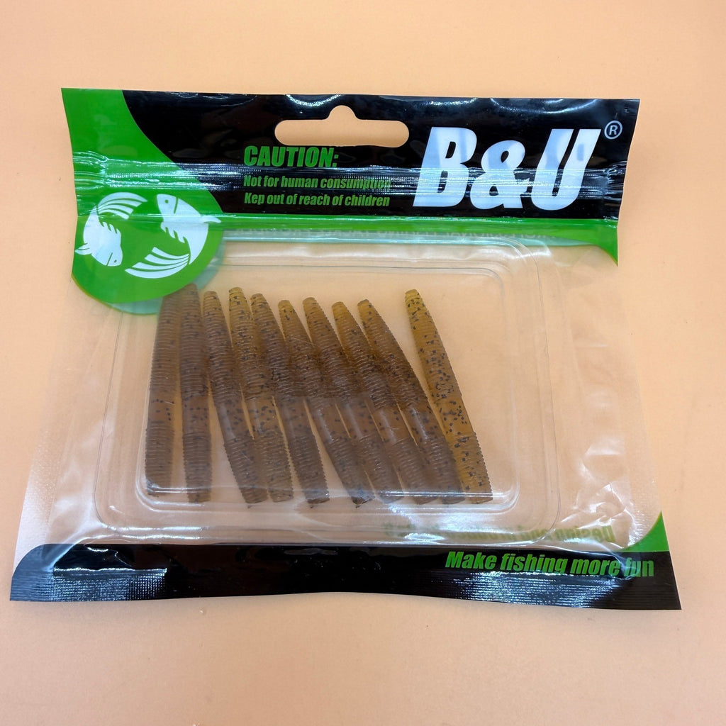 Pack of 10 B&U Light Brown Floating Senko Worms Bass Fishing Lure Ned Wacky Ri