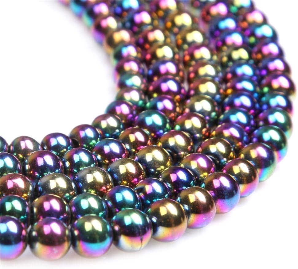 500 Pcs 8mm Round Multicolored Hematite Gemstone Beads DIY Jewelry Making 16"