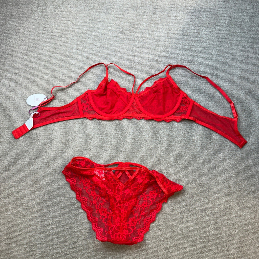 MSRP $22 Avidlove Women's L Red Strappy Lingerie Set Sexy 2 Pc Bra and Panty